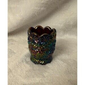Vintage L.E. Smith Amethyst Daisy & Button Toothpick Holder
